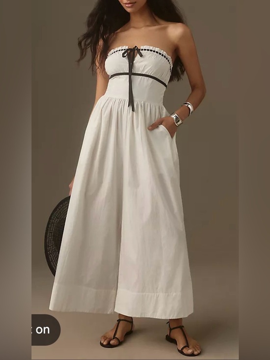 Maeve Pants - Maeve/Anthropologie Bustier Wide Leg Jumpsuit in White/Black, Size 4